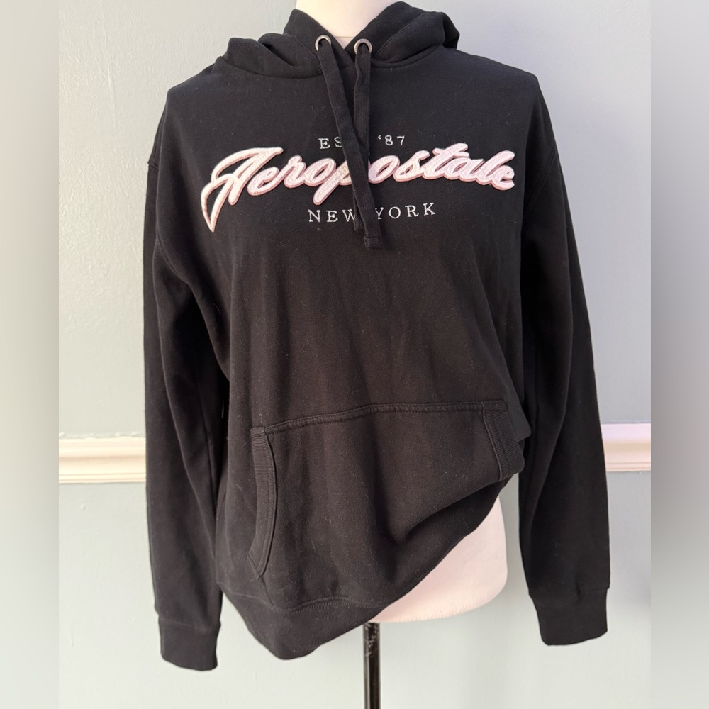 Aeropostale Black Hoodie with Pink Embroidery